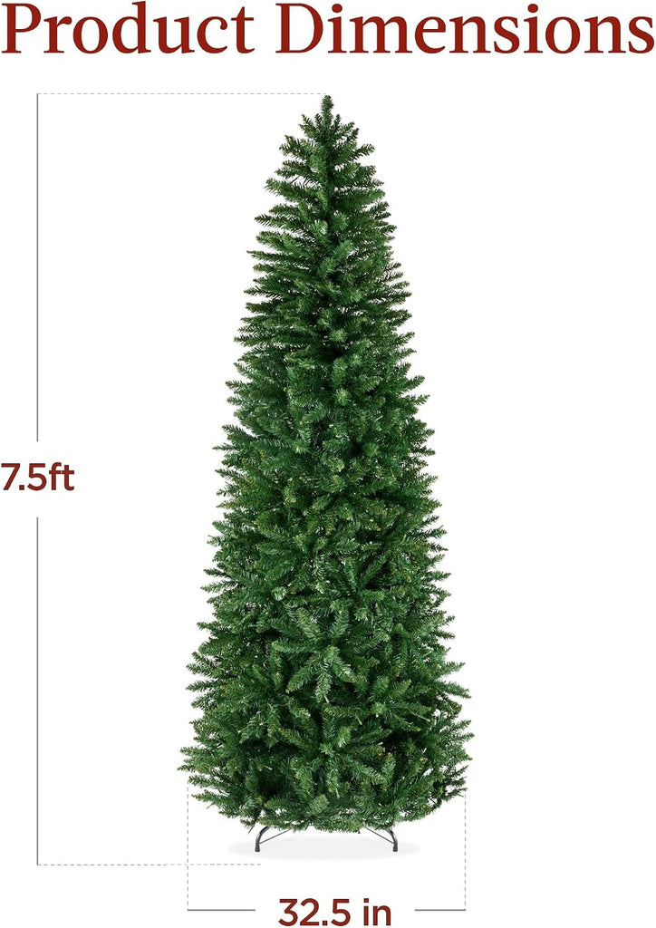 Unlit Pencil Christmas Tree, Premium Artificial Tree, Realistic Spruce Holiday Decor w/ 1,075 Branch Tips