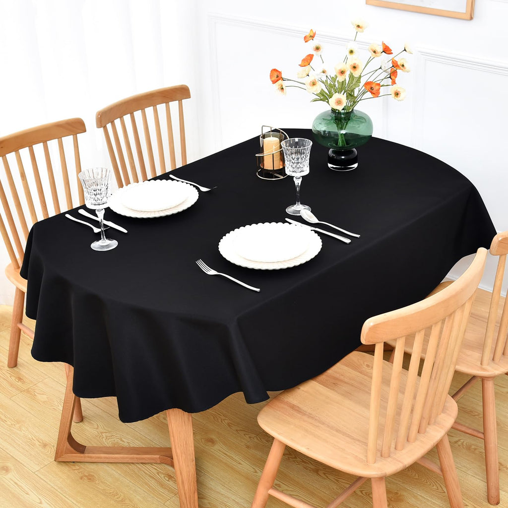 Black Oval Tablecloth 60x84 inch, Heavy Duty Polyester Fabric Table Cloth, Reusable Washable Solid Table Cover for