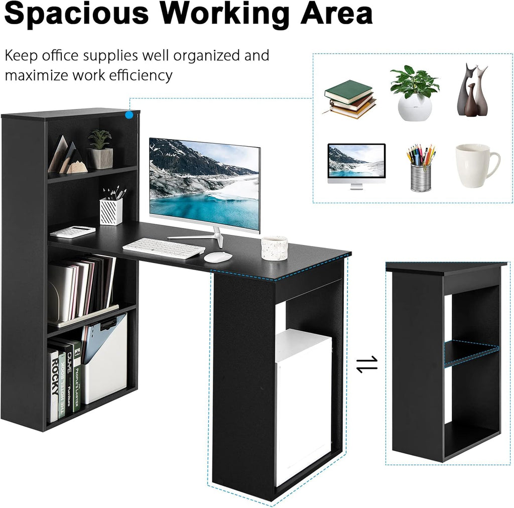 Computer Desk with Bookshelf, Writing Study Desk with Storage Shelves & CPU Stand, Modern Compact Computer Workstation