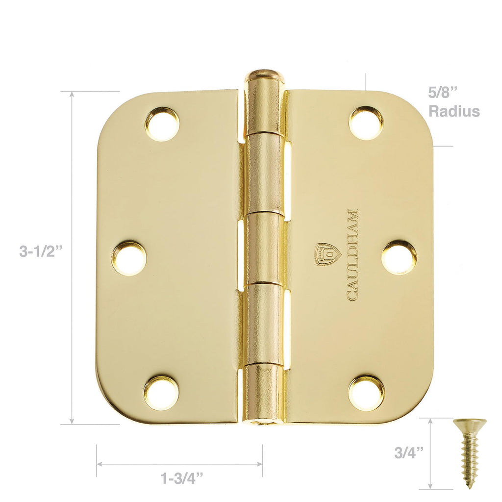 12 Pack) Heavy-Duty 3-1/2" Interior Door Hinges with 5/8" Radius Corners - Brass