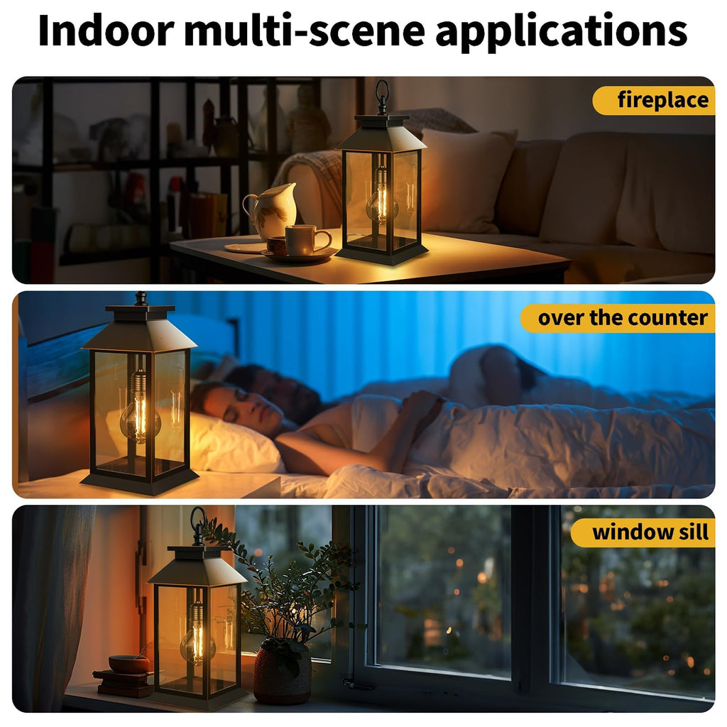 2 Pack Solar Lanterns Outdoor, Hanging Glass Solar Lights Waterproof, Dual Power Solar & 2*AA Battery, for Porch
