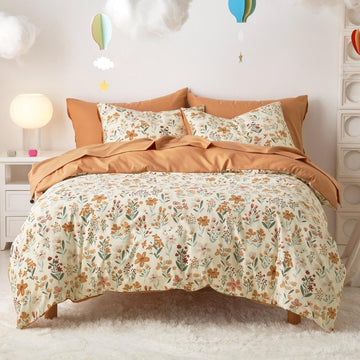 Floral Bedding Set for Girls, Cute Colorful Botanical Flowers Patterned Soft Lightweight Comforter Set with Sheets, 7