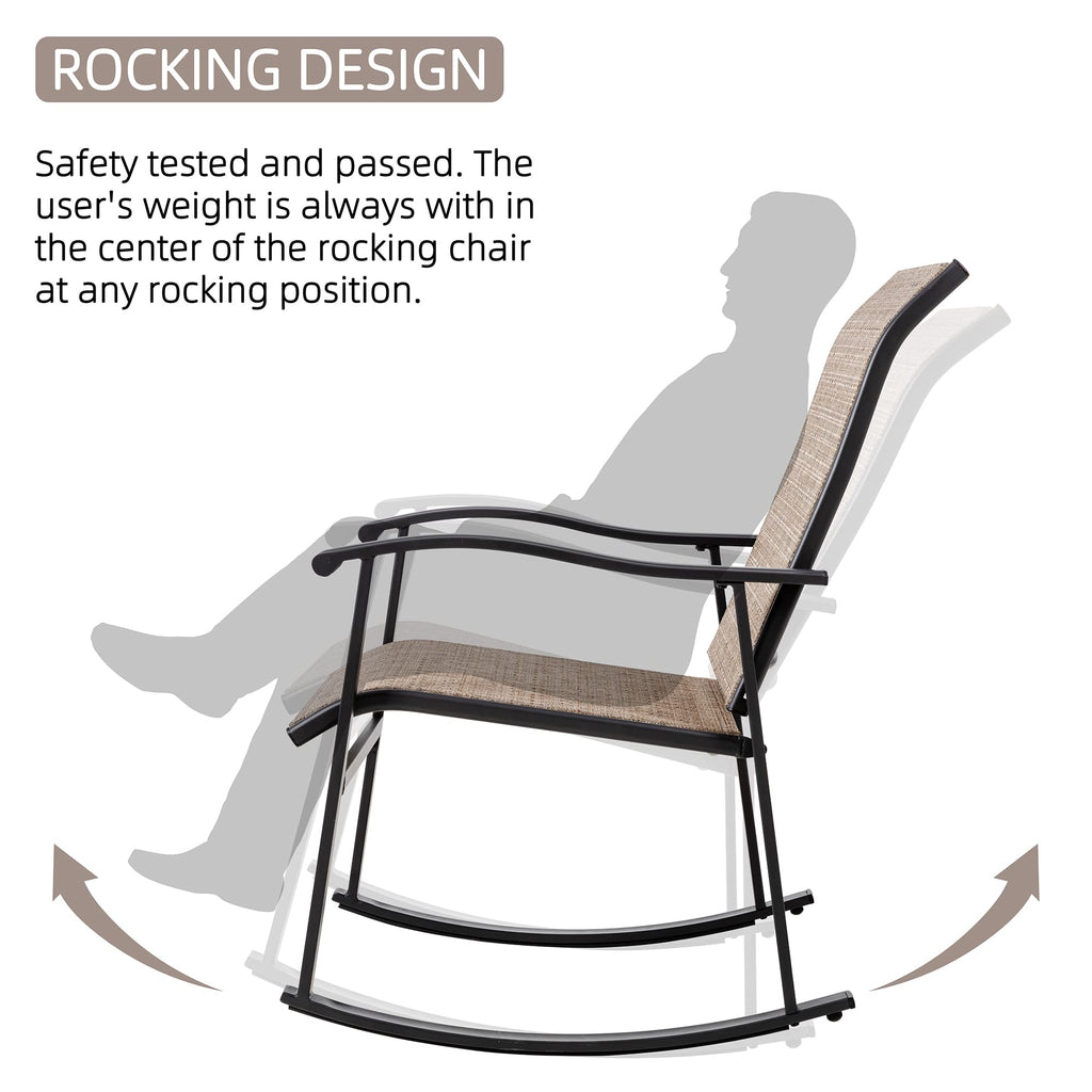 3 Piece Outdoor Rocking Bistro Set, Textilene Fabric Small Patio Furniture Set, Front Porch Rocker Chairs