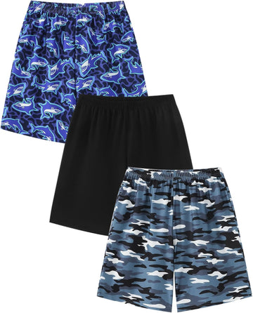 Boys Pajama Shorts 3 Pack Sleepwear Shorts for Teen Boys Plaid Camouflage Lounge Summer Comfy Pj Bottom