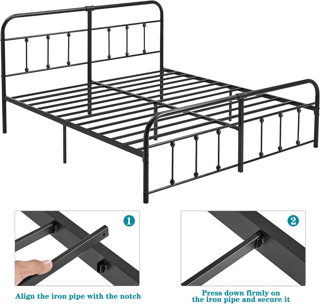 King Size Victorian Style Metal Bed Frame with Headboard Classic Metal Platform Bed Frame Mattress Foundation with