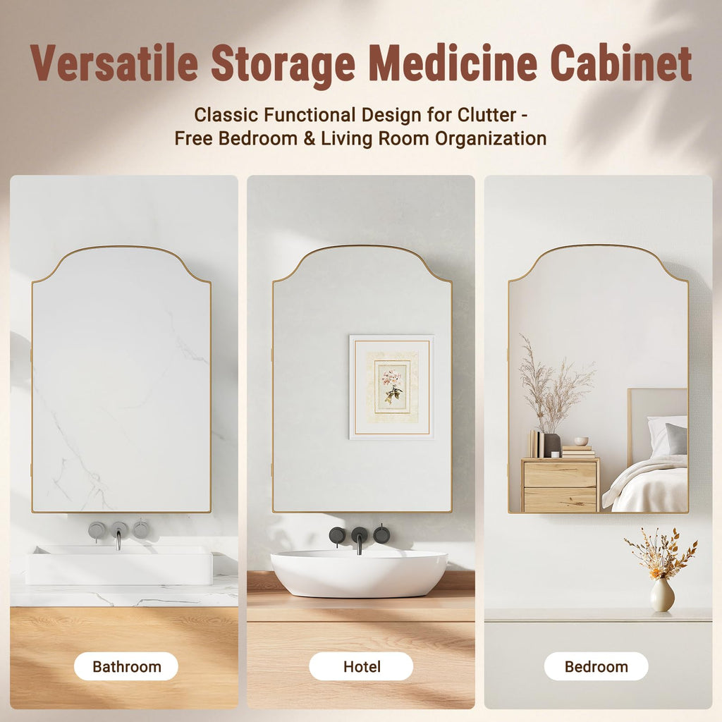 16x24 Modern Bathroom Medicine Cabinet Mirror with Storage Gold