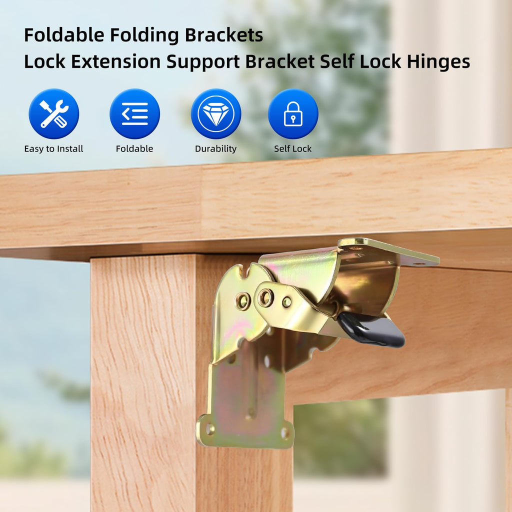 Folding Brackets 8 Pack, Heavy-Duty Self-Locking Hinges with Screws, Foldable Lock Extension Support Brackets for