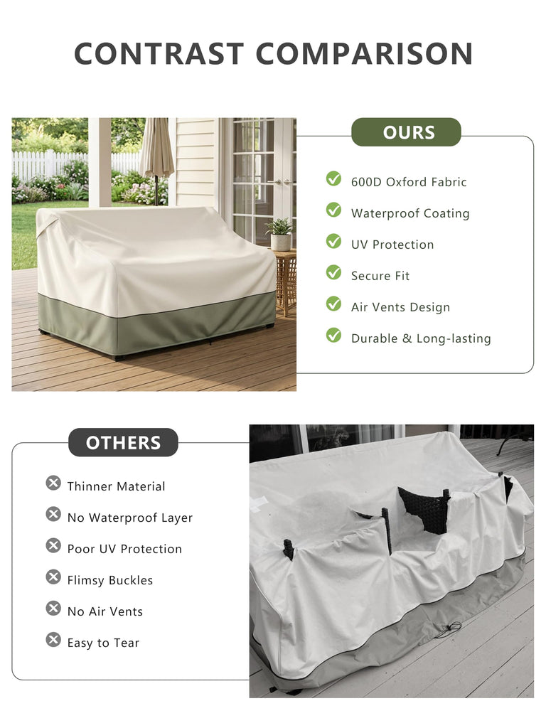 2-Seater Outdoor Couch and Patio Furniture Cover, Outdoor Sofa Cover Heavy Duty Fits up to 60W x 35D x 35H inches