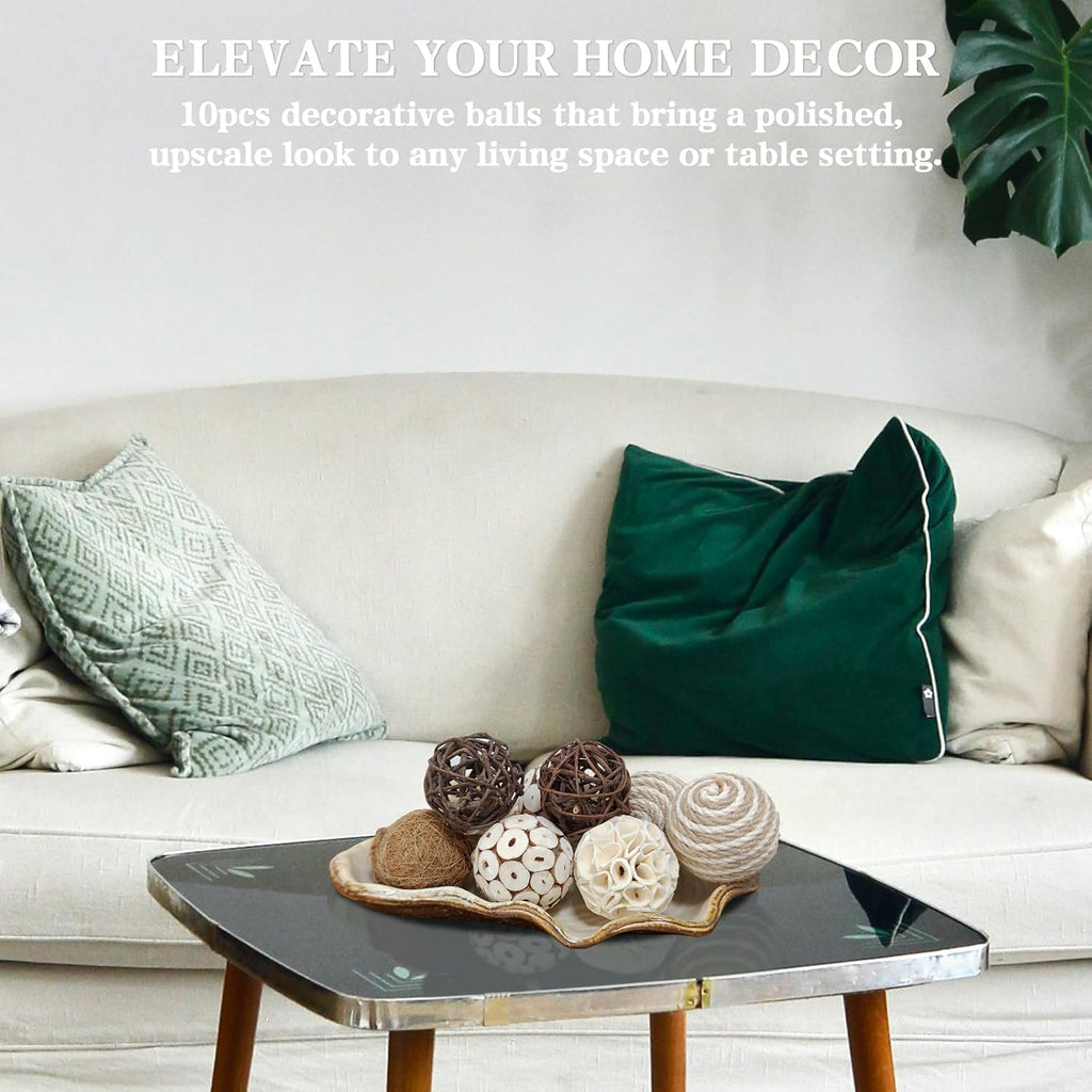 2.5" Decorative Balls for Bowls, Natural Handmade Orbs Bowl Filler Decor, Table Centerpiece & Dough Bowl Vase - Set of 10