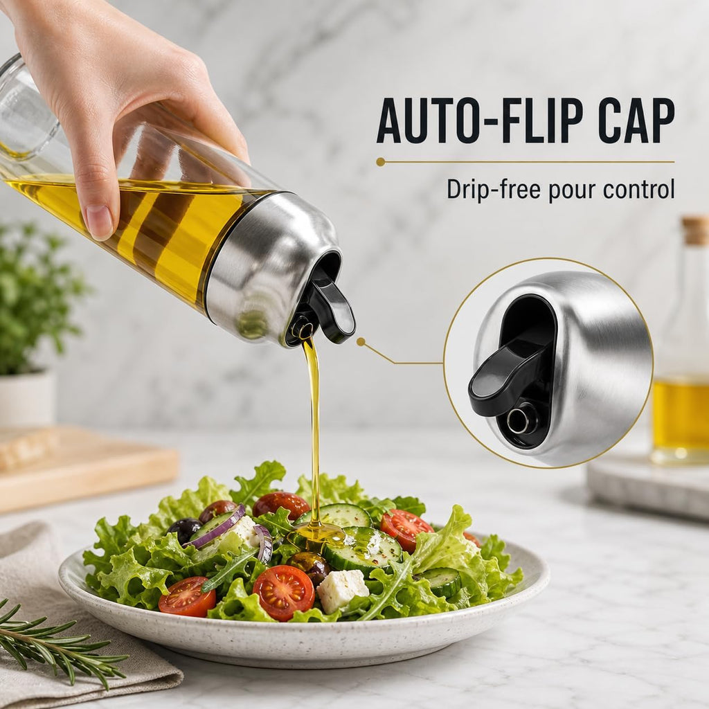 Olive Oil Dispenser - 14 OZ Glass Oil and Vinegar Dispenser Bottles Set No Drip - Set of 2