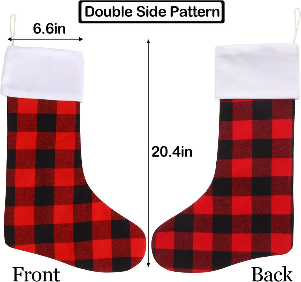 Christmas Buffalo Plaid Stockings,6 Pack 18 Inches Large Black White Plaid Stockings - Set of 6