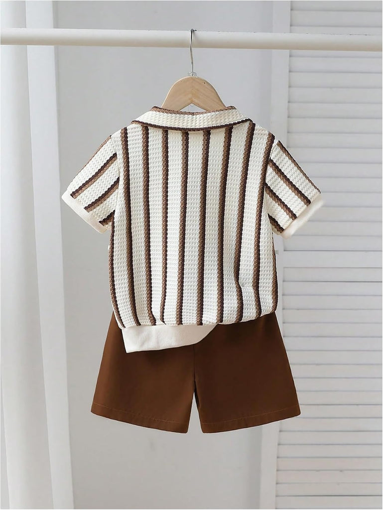 Boy's 2 Piece Outfit Summer Striped Short Sleeve Shirt & Shorts