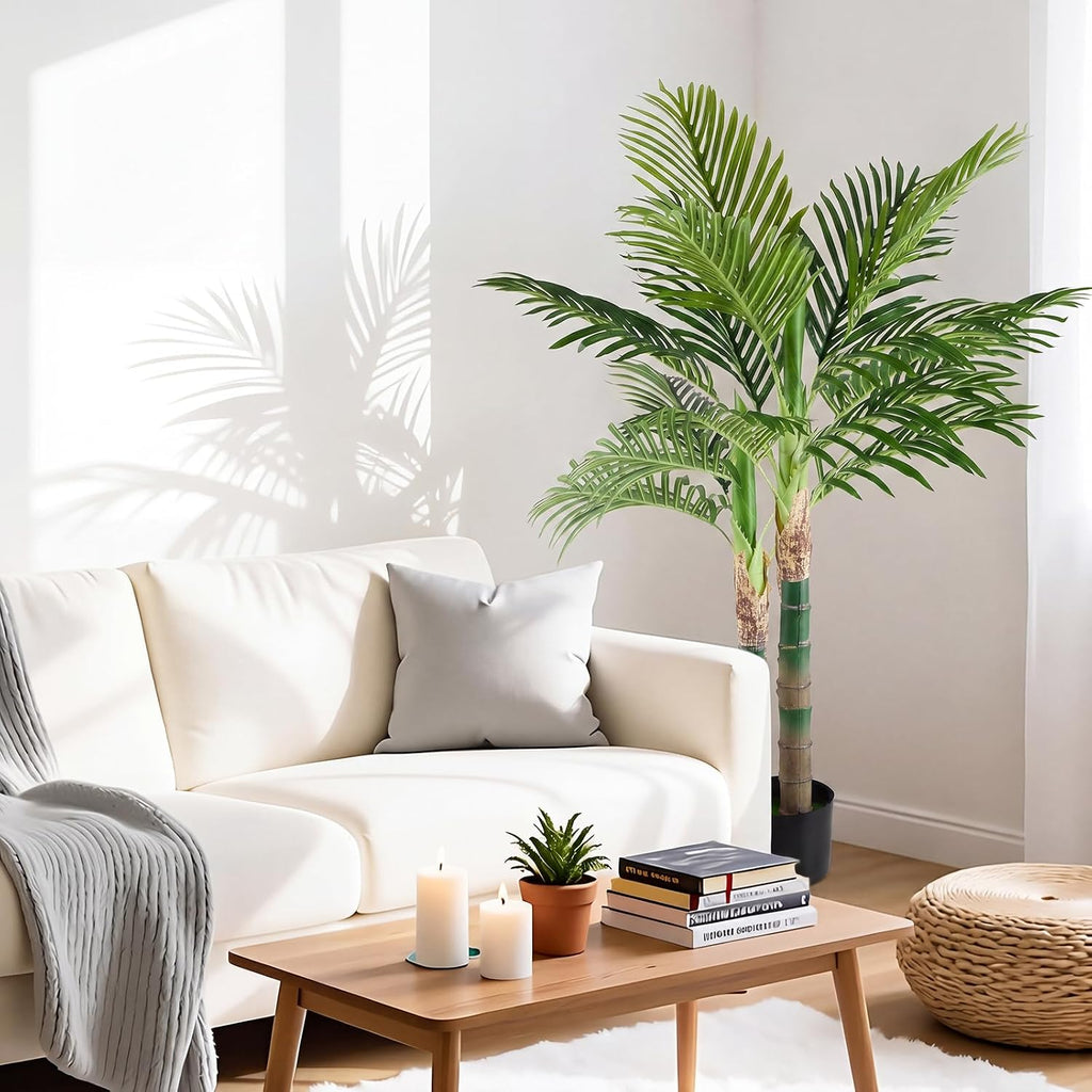 47in Artificial Palm Tree, Realistic Faux Indoor Floor Plant in Pot with Lifelike Leaves Corner, Modern Home Decor