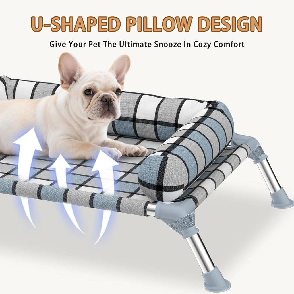 Elevated Dog Bed with Bolster, Portable Raised Lifted Pillow Pet Cot Beds