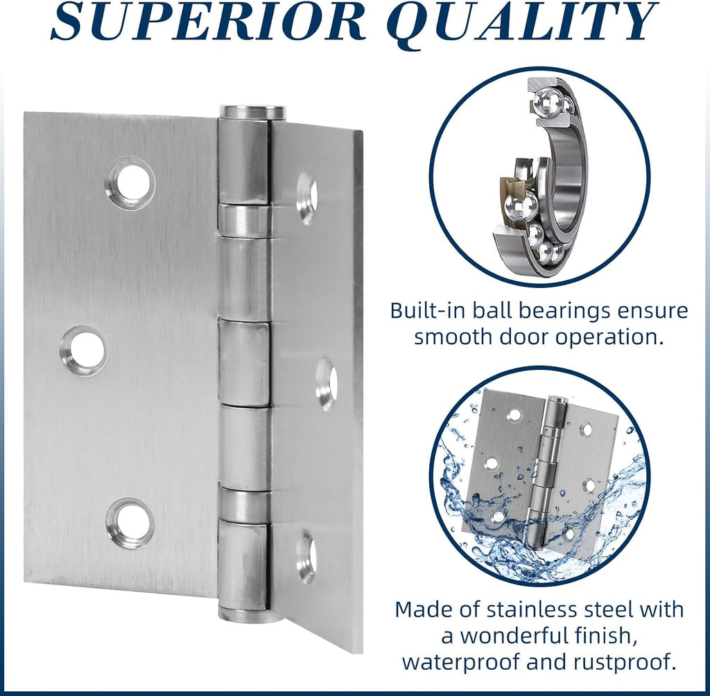 6 Pack 3.5 Inch x 3.5 Inch Door Hinges with Square Corners
