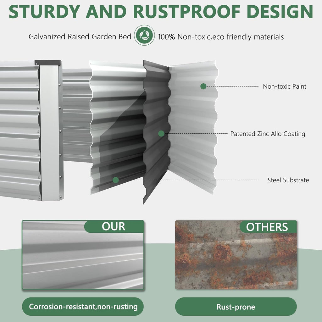 8x4x2ft Raised Garden Bed Outdoor, Galvanized Steel Garden Beds | Raised Garden Beds for Gardening, Planters for