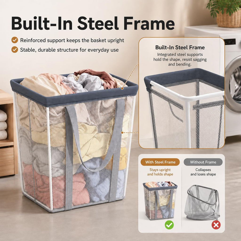 80L Laundry Basket Foldable Laundry Hamper with Handles
