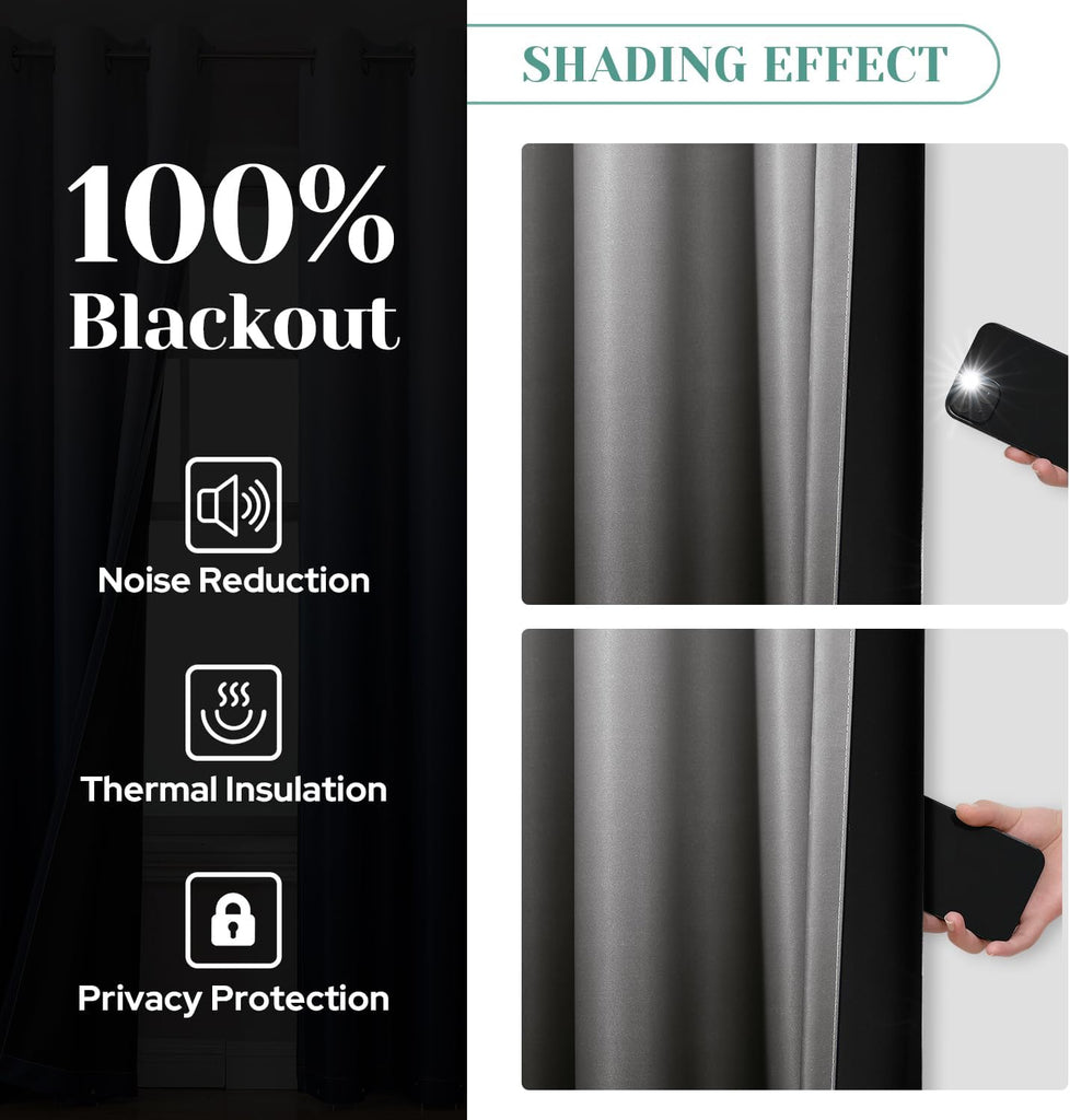 Black 100% Ombre Blackout Curtains, 52 X 84 Inches Long Room Darkening Gradient Light Blocking Thermal Insulated