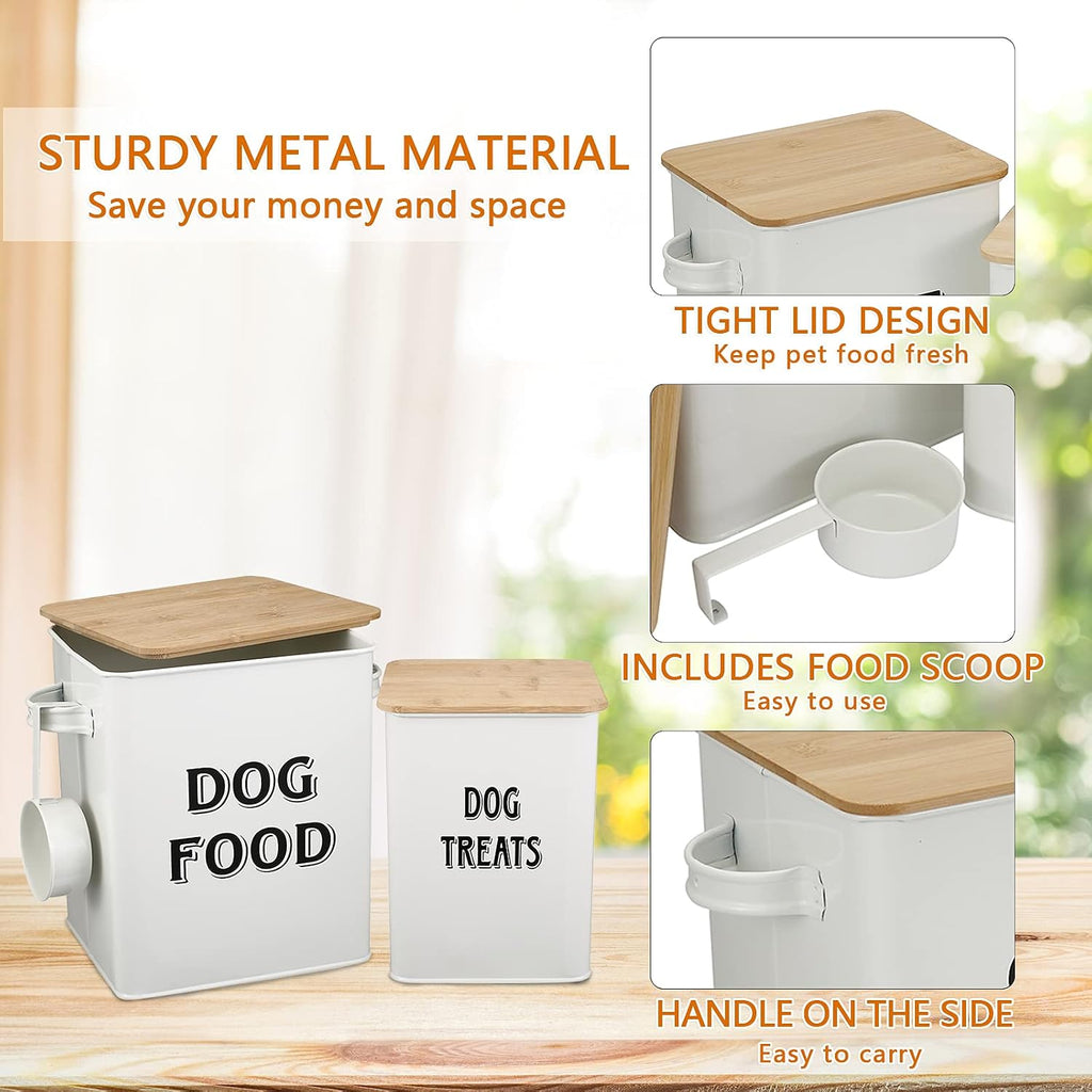 Dog Food Storage Container Farmhouse Pet Food Treats Bin with Lid and Scoop, Perfect Sturdy Canister Tins Countertop