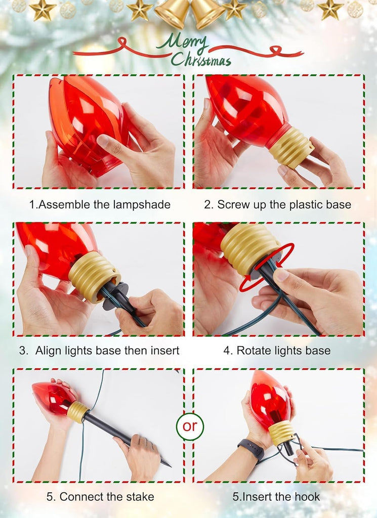 Jumbo C9 Christmas Pathway Lights Outdoor,2Pack Total 17FT C9 Walkway Light