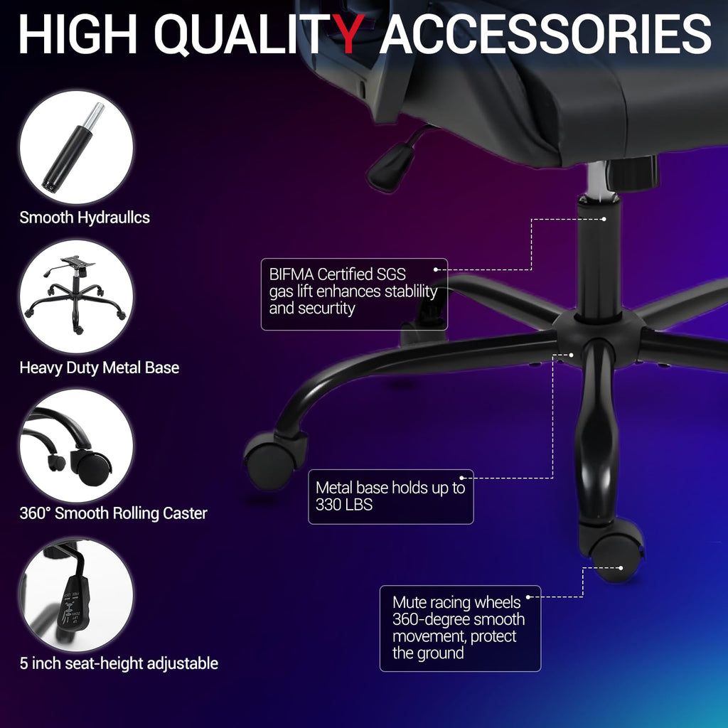 Massage Gaming Chair, Ergonomic PC Desk Chair with Headrest and Massage Lumbar Support, Video Game Chair with Height