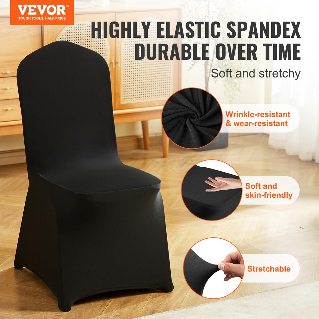 50 Pcs Flat-Front Chair Covers Polyester Spandex Stretch Slipcovers for Wedding Party Dining Banquet, Black