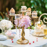 Candelabra Centerpieces Gold Candle Holder - 5 Arm Pillar Candle Holders with Crystal Beadsedding Candleholders