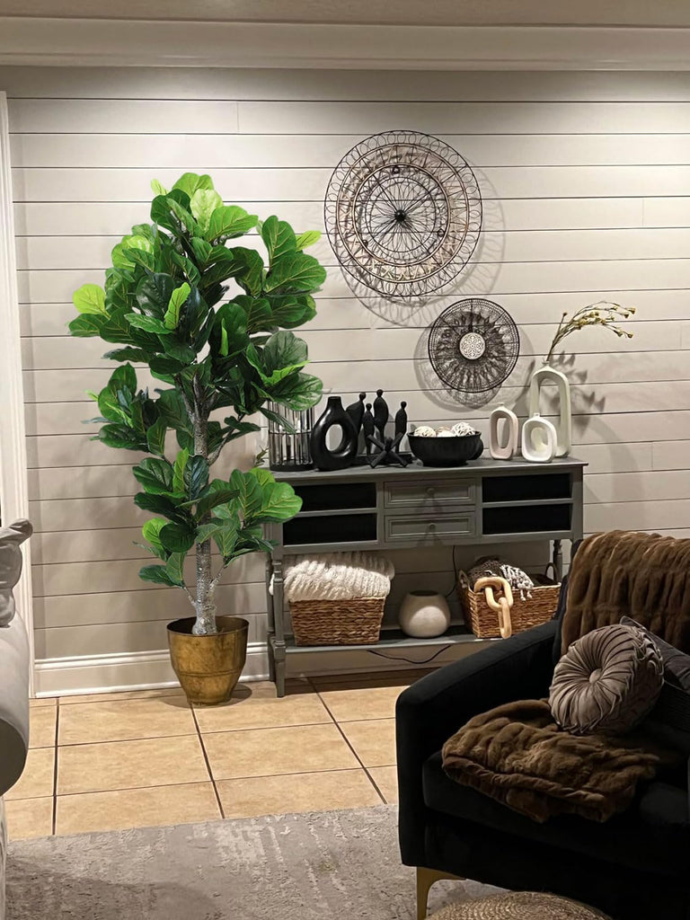 6ft Artificial Fiddle Leaf Fig Tree Decor, 6 Feet Large Faux Plant Fake Ficus lyrata Silk Trees with Pot Outdoor