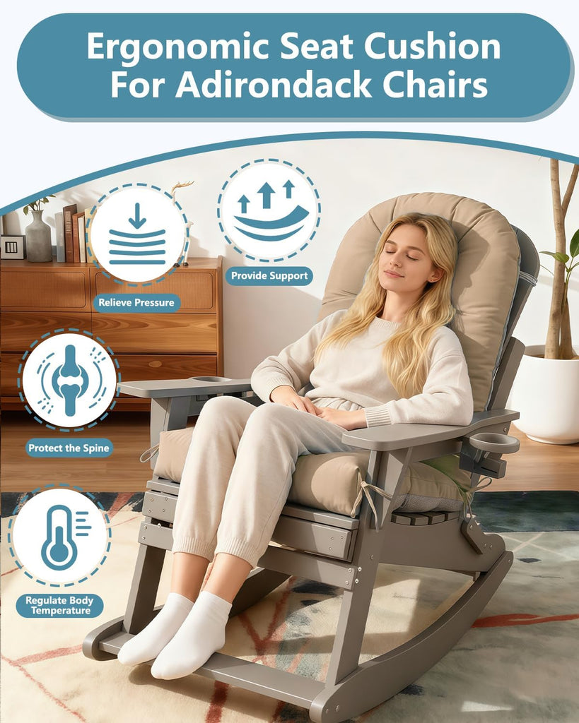 Outdoor Adirondack Chair Cushion Set of 4, Patio Chair, Khaki | Thickened High Back Patio Chair Cushion, Anti-Slip