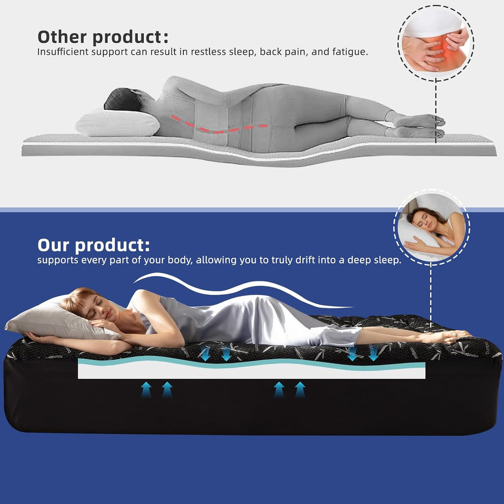 Queen Size 4 Inch Mattress Topper - 2-in-1 Dual Layer Design (2" Gel Memory Foam + 2" Plush Pillow Top) - 100%