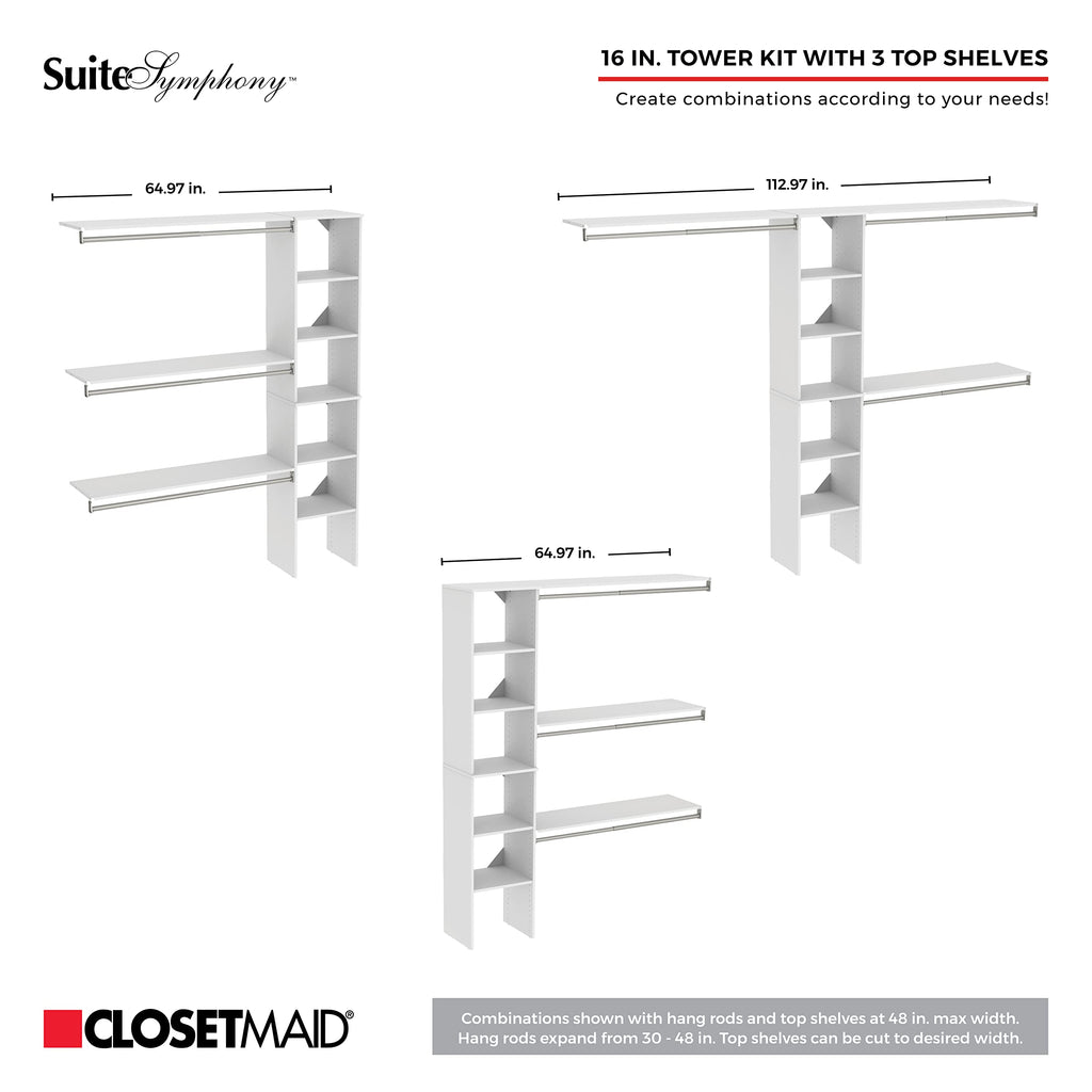 SuiteSymphony Closet Organizer with Shelves and 2 Drawers, 16-Inch-Natural Gray
