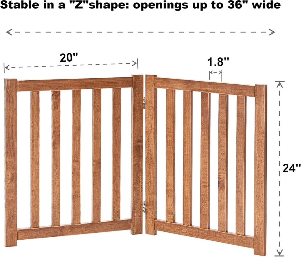 Wooden Free Standing Dog Gate 40" W x 24" H, Foldable Solid Hardwood Pet Safety Fence Doorways, Stairs, Hallways