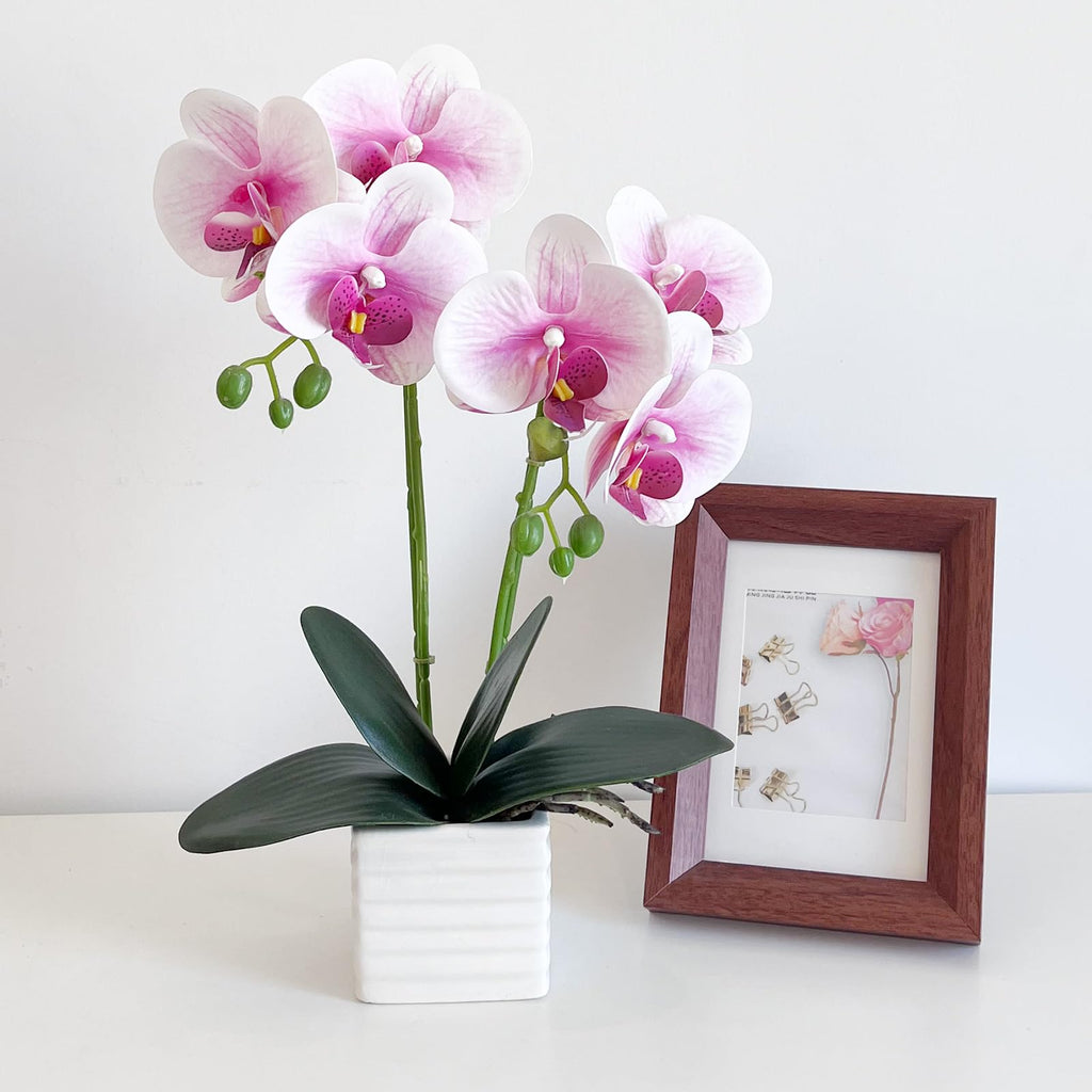Artificial Orchids Decor Indoor with Vase Orchids Artificial Flowers White Purple Orchid Height 14 Inches