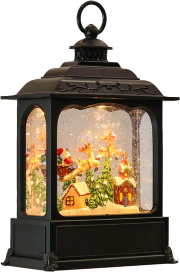 Musical Snow Globe Lantern with Timer, Lighted USB/Battery Operated Swirling Singing Water Glittering Lantern, Snow