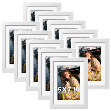 5x7 Picture Frames Set of 10, Wall or Tabletop Display, White