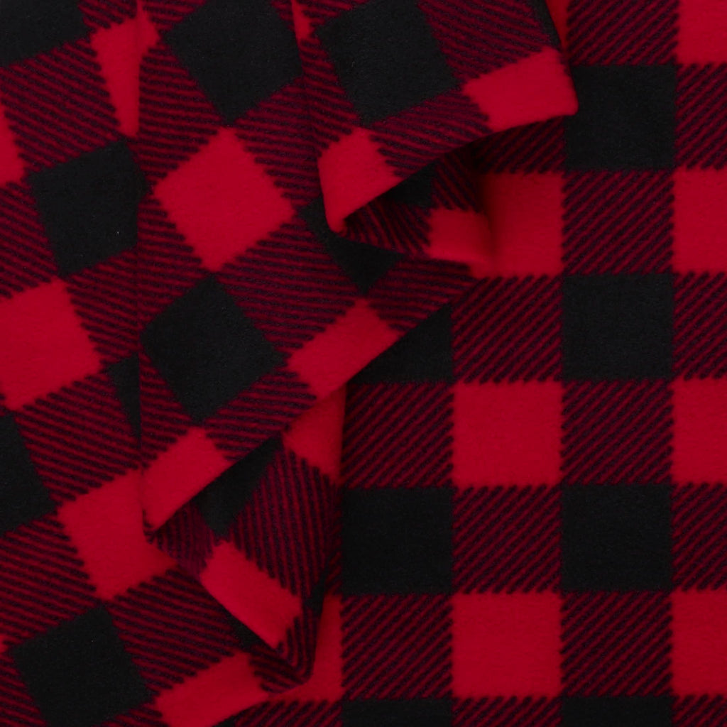 Polar Fleece Buffalo Plaid Stripe, Red Cut by The Yard