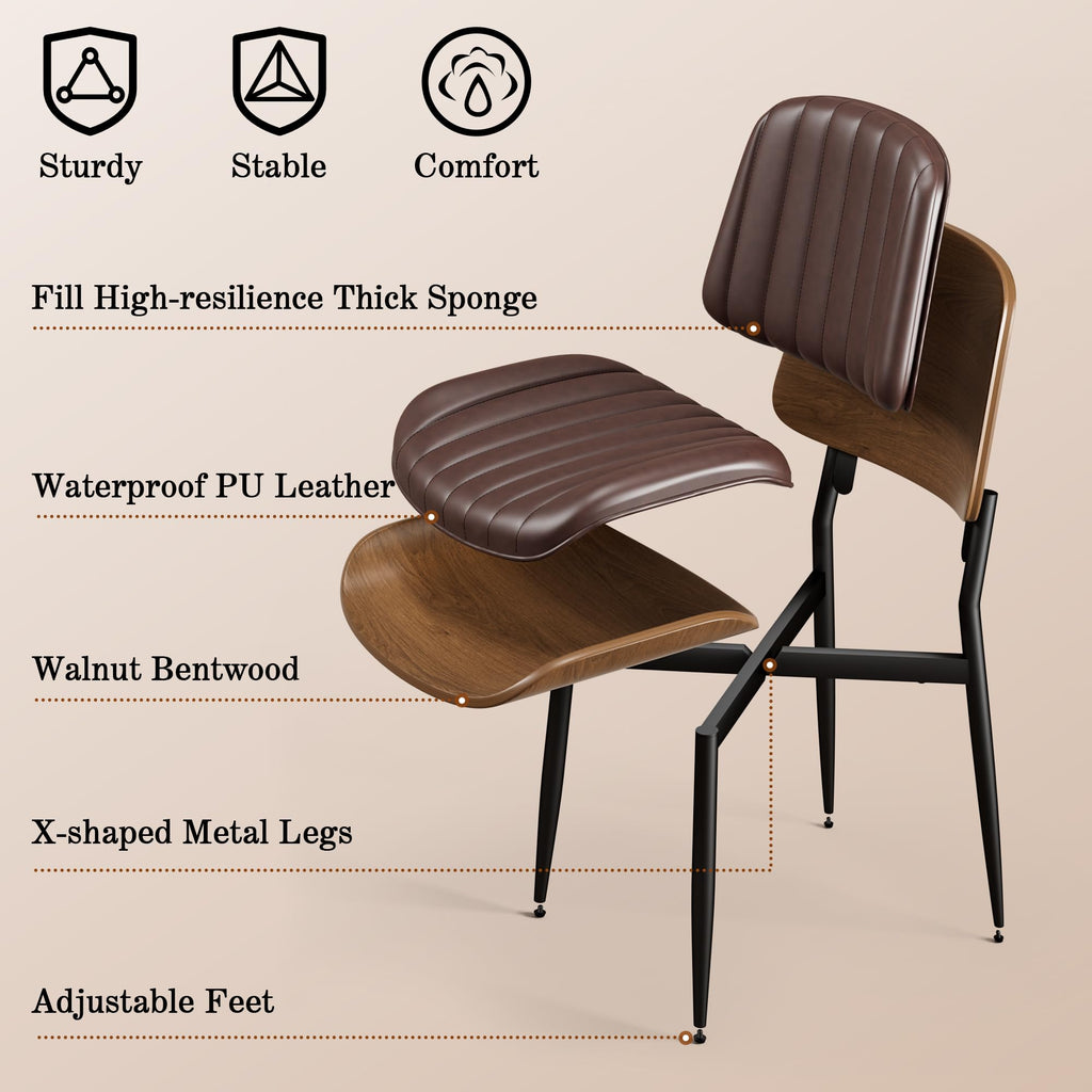 Dining Chairs Set of 8, Mid-Century Modern Kitchen Chairs, Brown