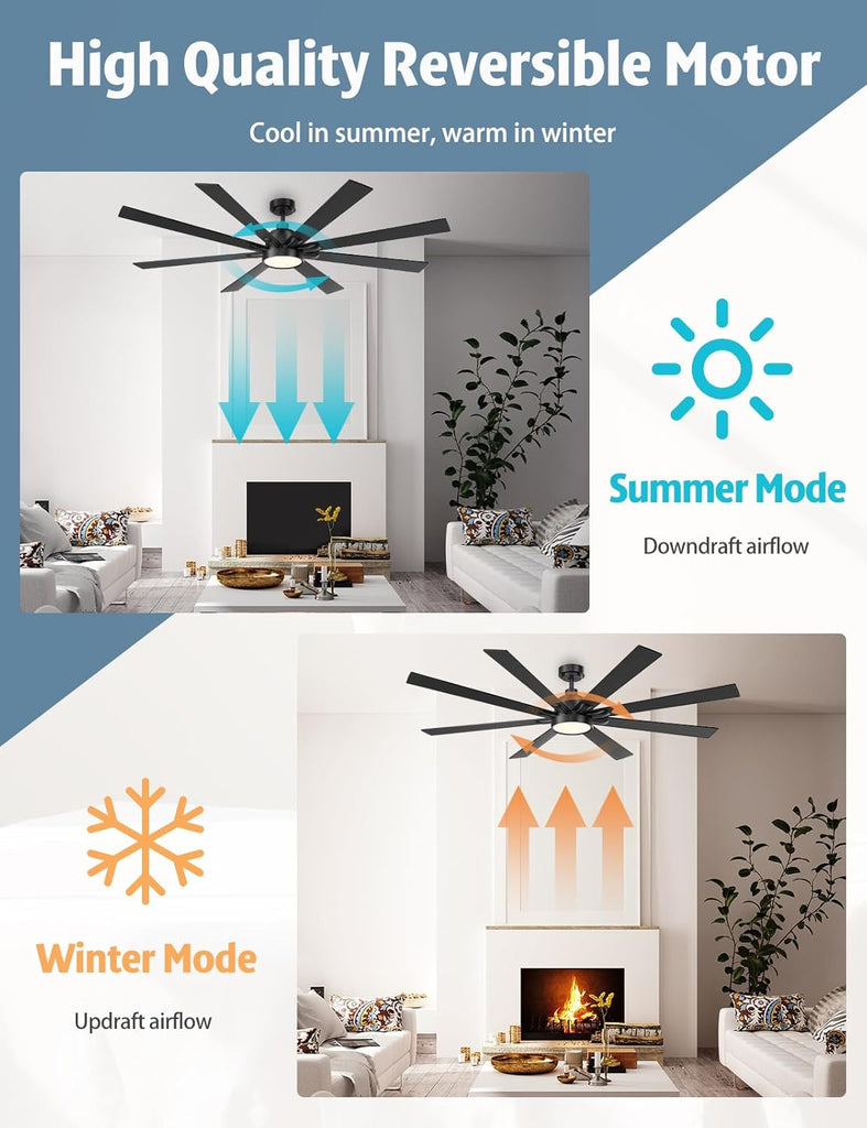 72" Ceiling Fan with LED Light and Remote - Black and Brown