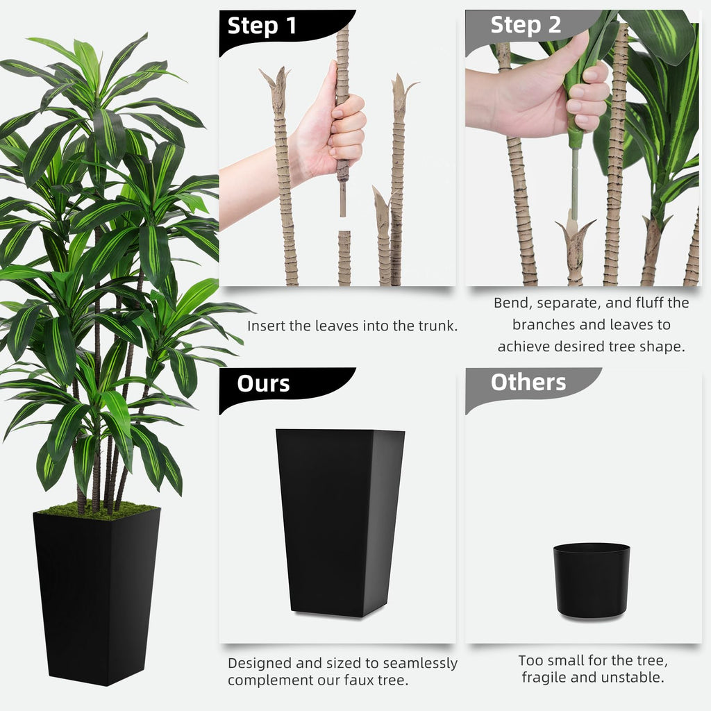 Artificial Plant 6FT Dracaena Fake Tree with Black Tall Planter