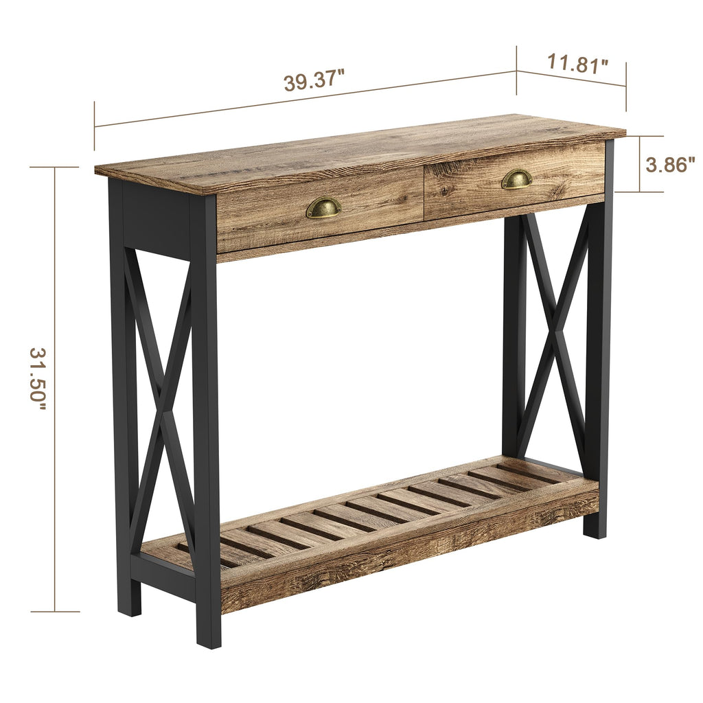 Farmhouse Console Table with Drawer with X Supports