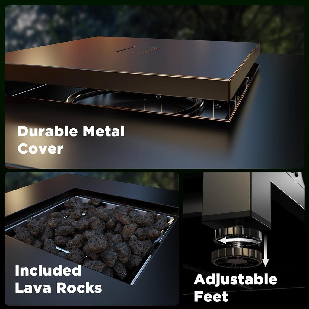 Propane Fire Pits 32 Inch Outdoor Gas Fire Pit, 50,000 BTU Steel Fire Table with Lid and Lava Rock