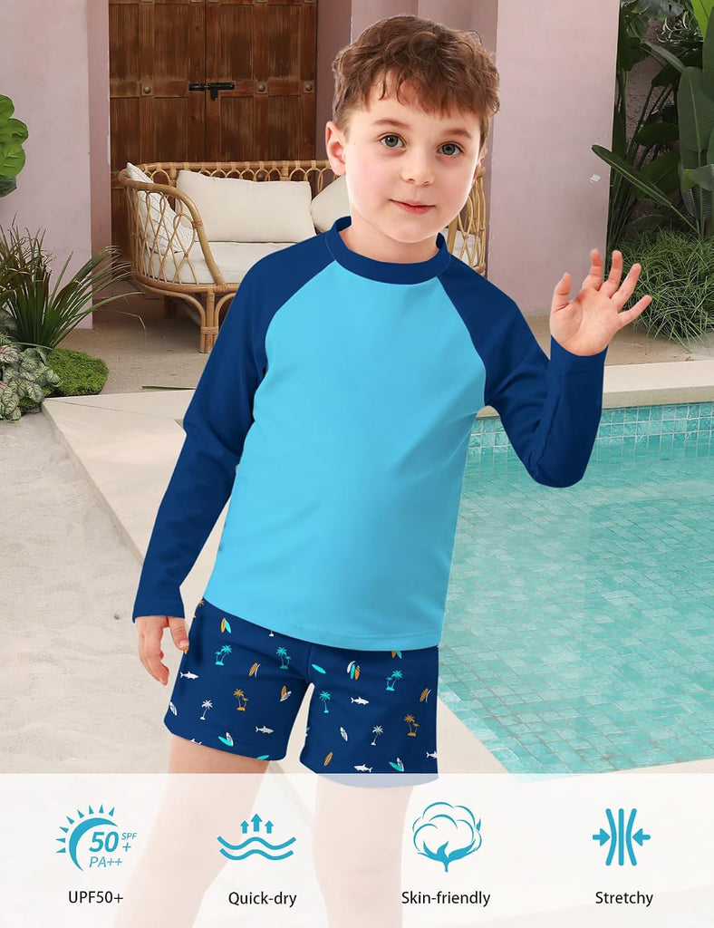 Boys Long Sleeve Rash Guard Swimsuit Pieces Bathing Suits Set
