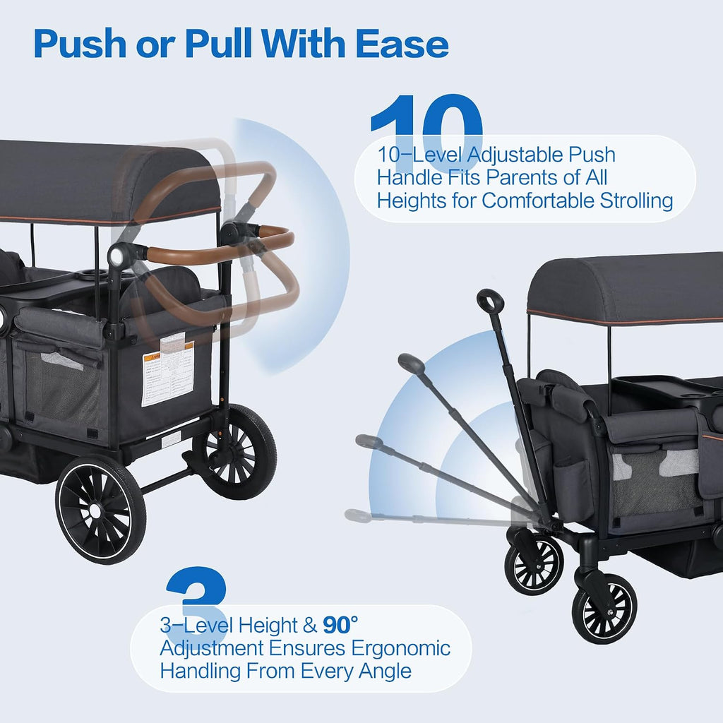 Foldable Wagon Stroller for 2 Kids,Push/Pull Handle Stroller Wagon