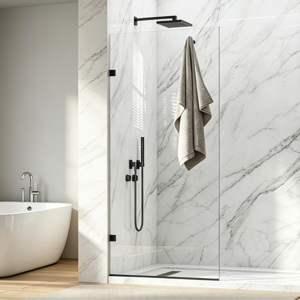34"x74" 3/8" 3/8'' (10mm) Fixed Glass Shower Panel Matte Black