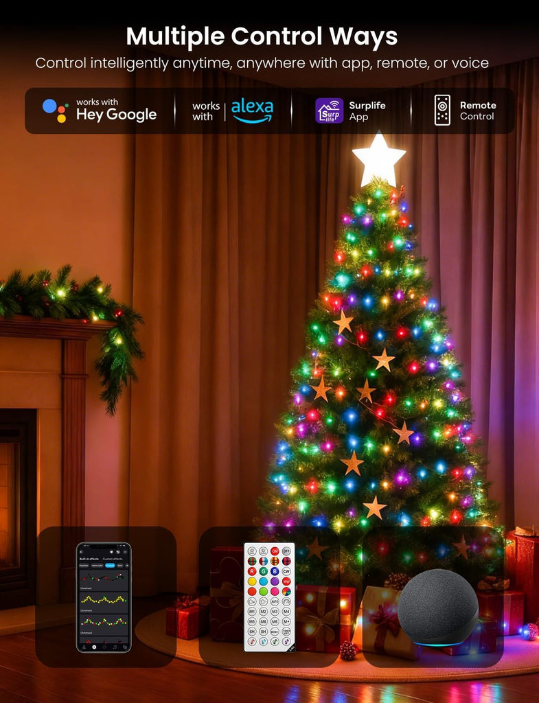 Smart RGB+IC String Lights with 300 LED, 98 FT Indoor Color Changing Christmas Lights, APP & Remote Control, 84