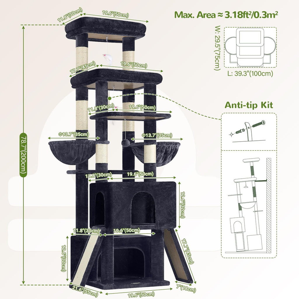 Heavy Duty Cat Tree for 20lbs Large Adult Cats, Dark Grey