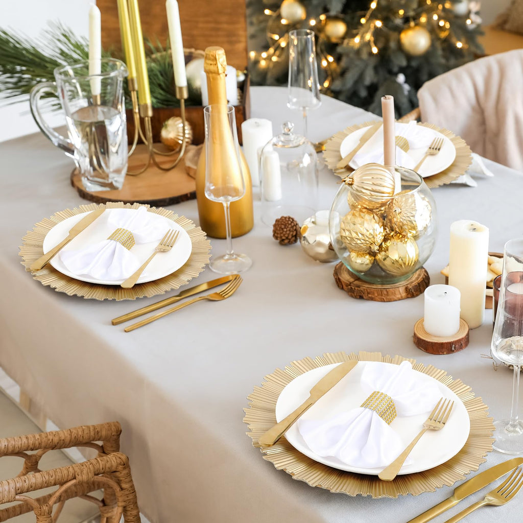 50 Pcs Champagne Gold Charger Plates Bulk, 13 Inch Round Chargers