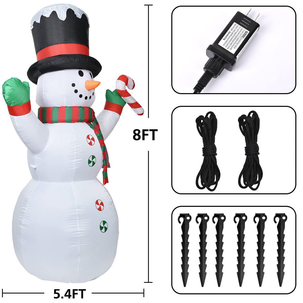 8 FT Inflatable Christmas Snowman, Rotating 7 Color Changing Led Lights Xmas Holiday Blow Up Family Party Decoration