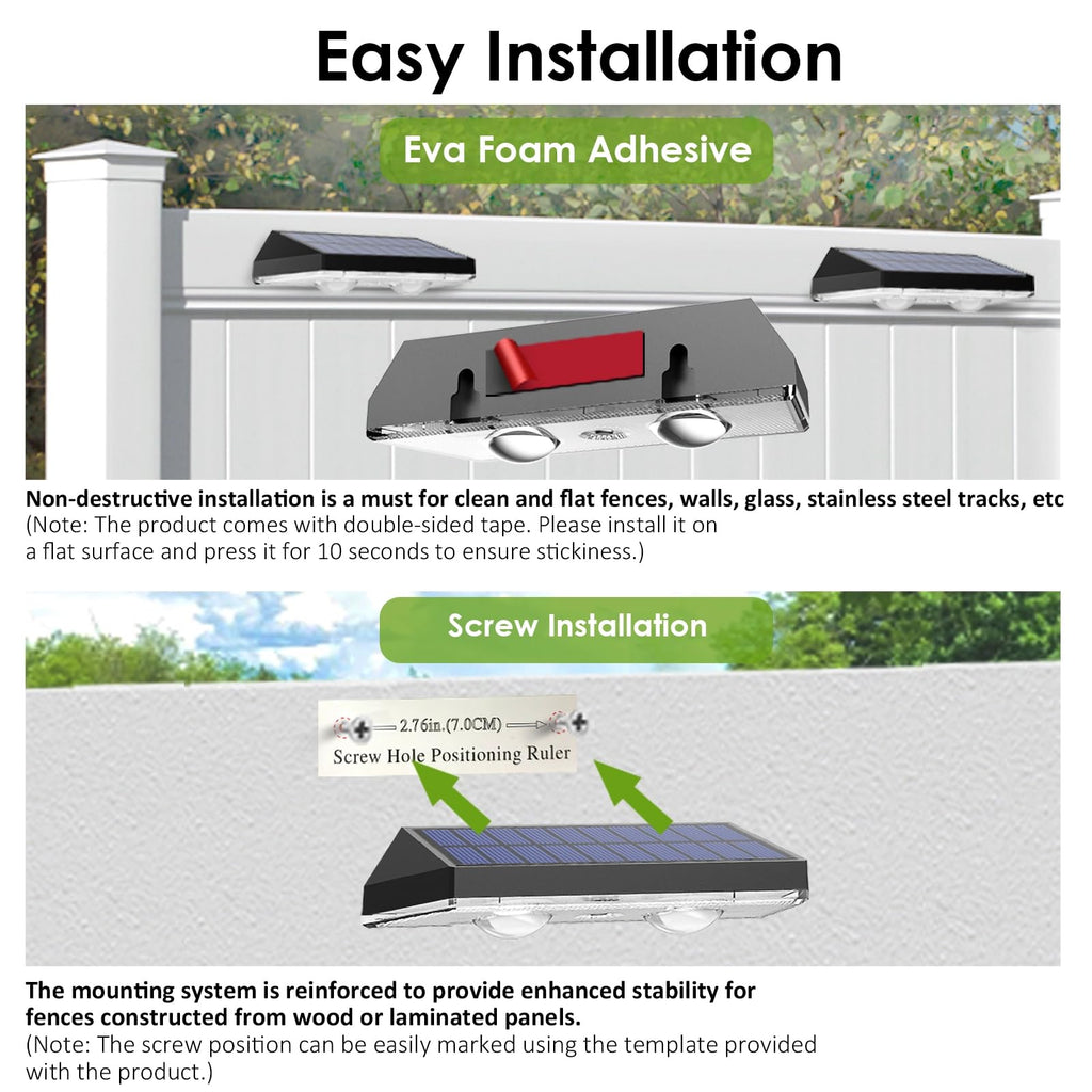 Solar Fence Lights Outdoor - Warm White & RGB 6 Color, Dusk to Dawn Solar Deck Light, Solar Lights Outdoor IP65