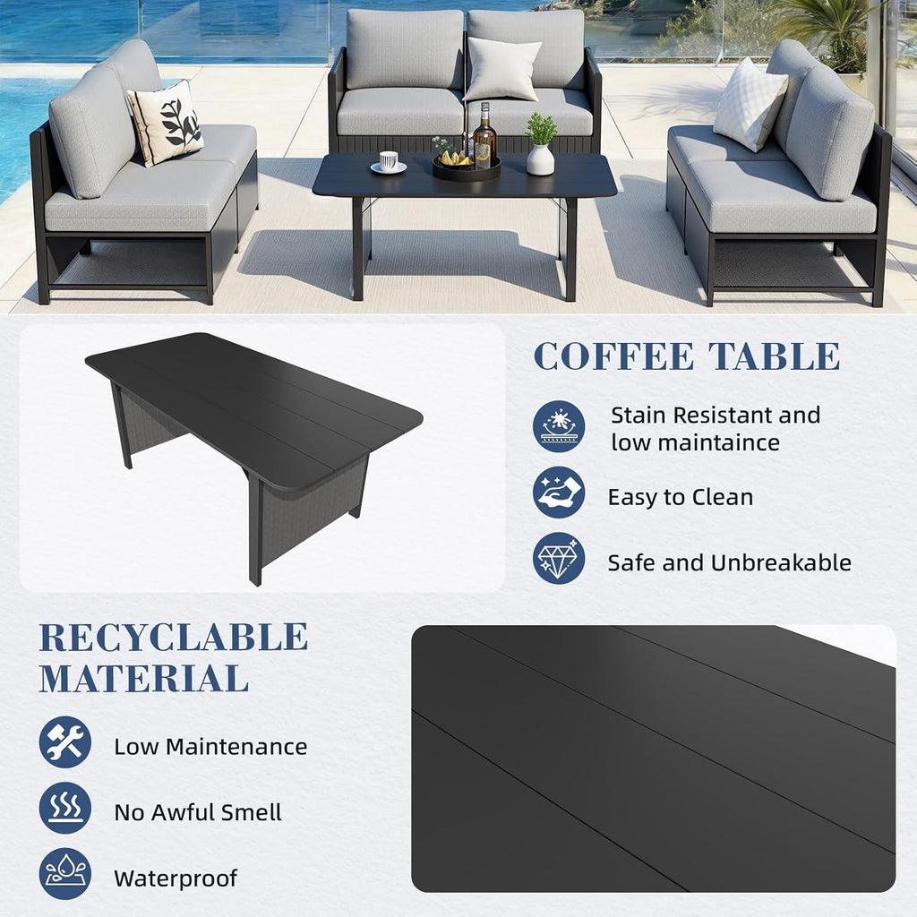 7 Pieces Patio Furniture Set, Modern Sectional Sofa, All Weather Outdoor Conversation Set with Cushions & Table, Gray